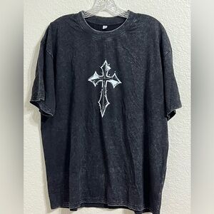Black Graphic T-Shirt with Cross Design